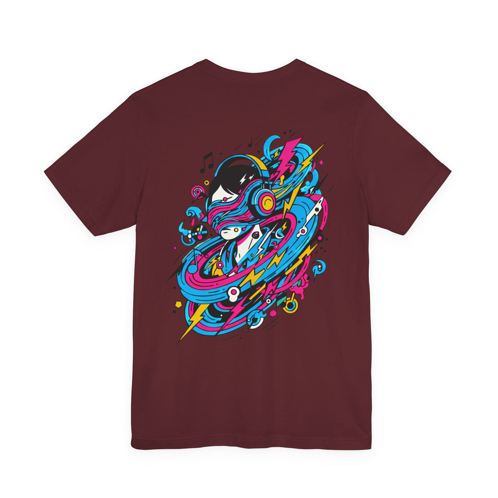 Retro Cosmic DJ T‑Shirt — Neon Vinyl Music Graphic Tee