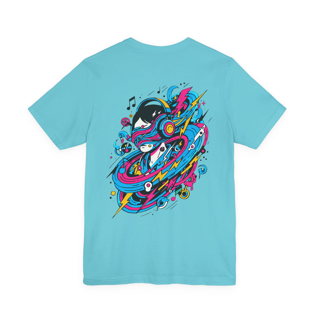 Retro Cosmic DJ T‑Shirt — Neon Vinyl Music Graphic Tee